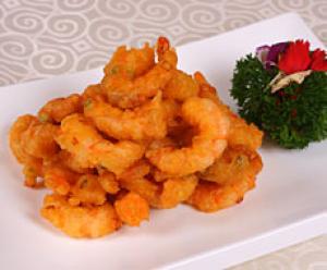 Crispy fried shrimp with scallions